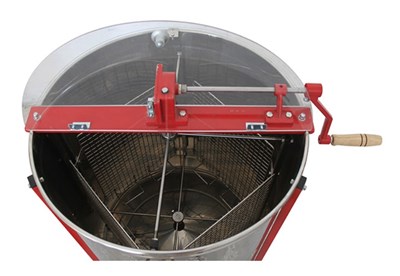 Медогонка 4-х рамочная ручная неповоротная, из нержавейки корзина и кран. - фото 4971